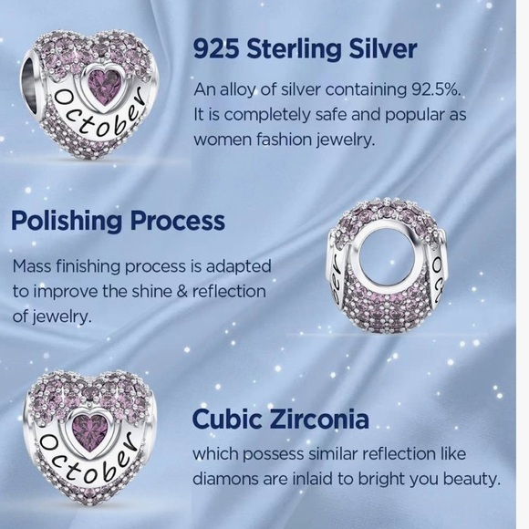October Heart Charm with Cubic Zirconia fits all Pandora bracelets - Picture 2 of 2
